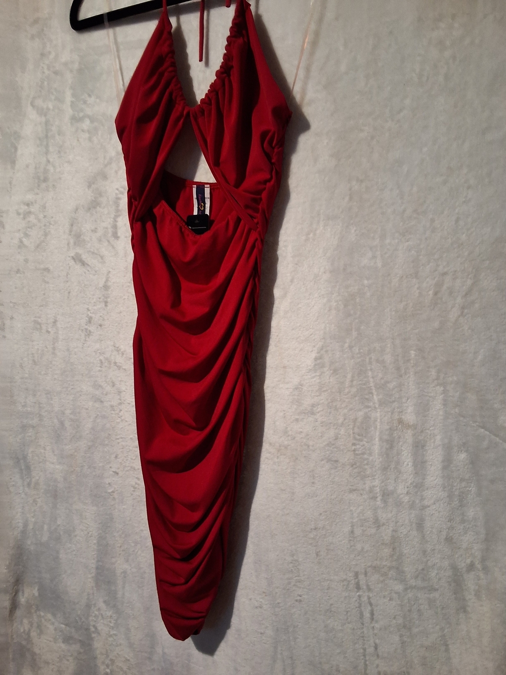 Red Mini Halter Ruched Dress - Picture 3 of 8